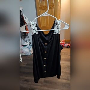 SHEIN Black Tank Top with White Lace Straps